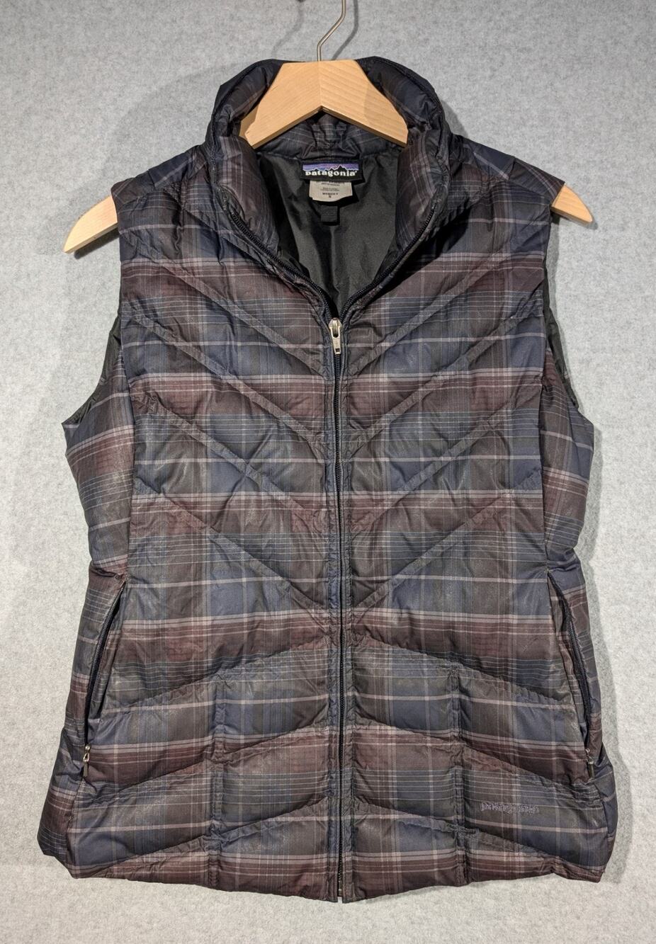 Patagonia Womens Size Small Goose Down With It Plaid Puffer Vest MISSING HOOD